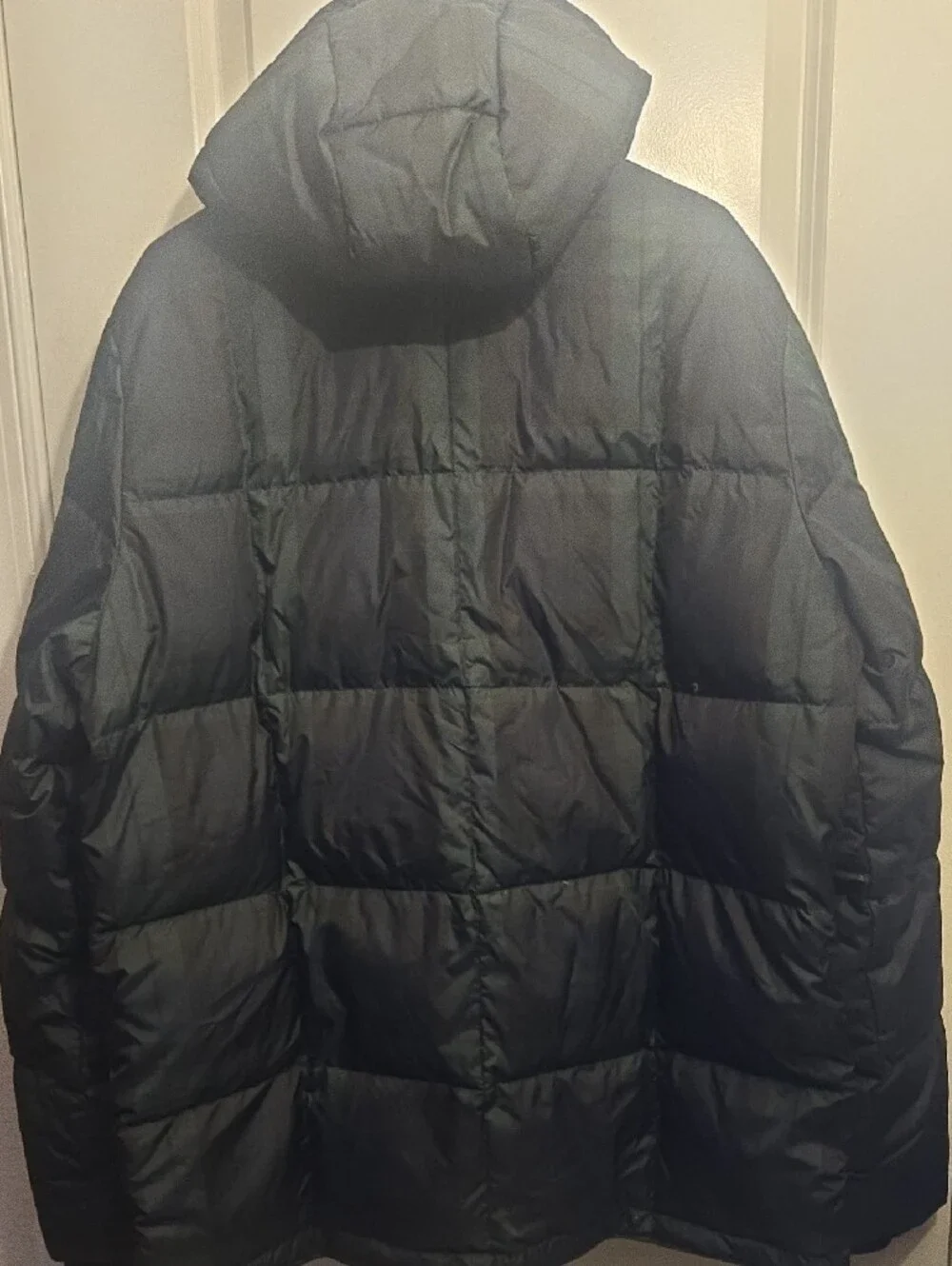 Men's Hooded Puffer Jacket in Blue And Green Plaid with Gold Lining